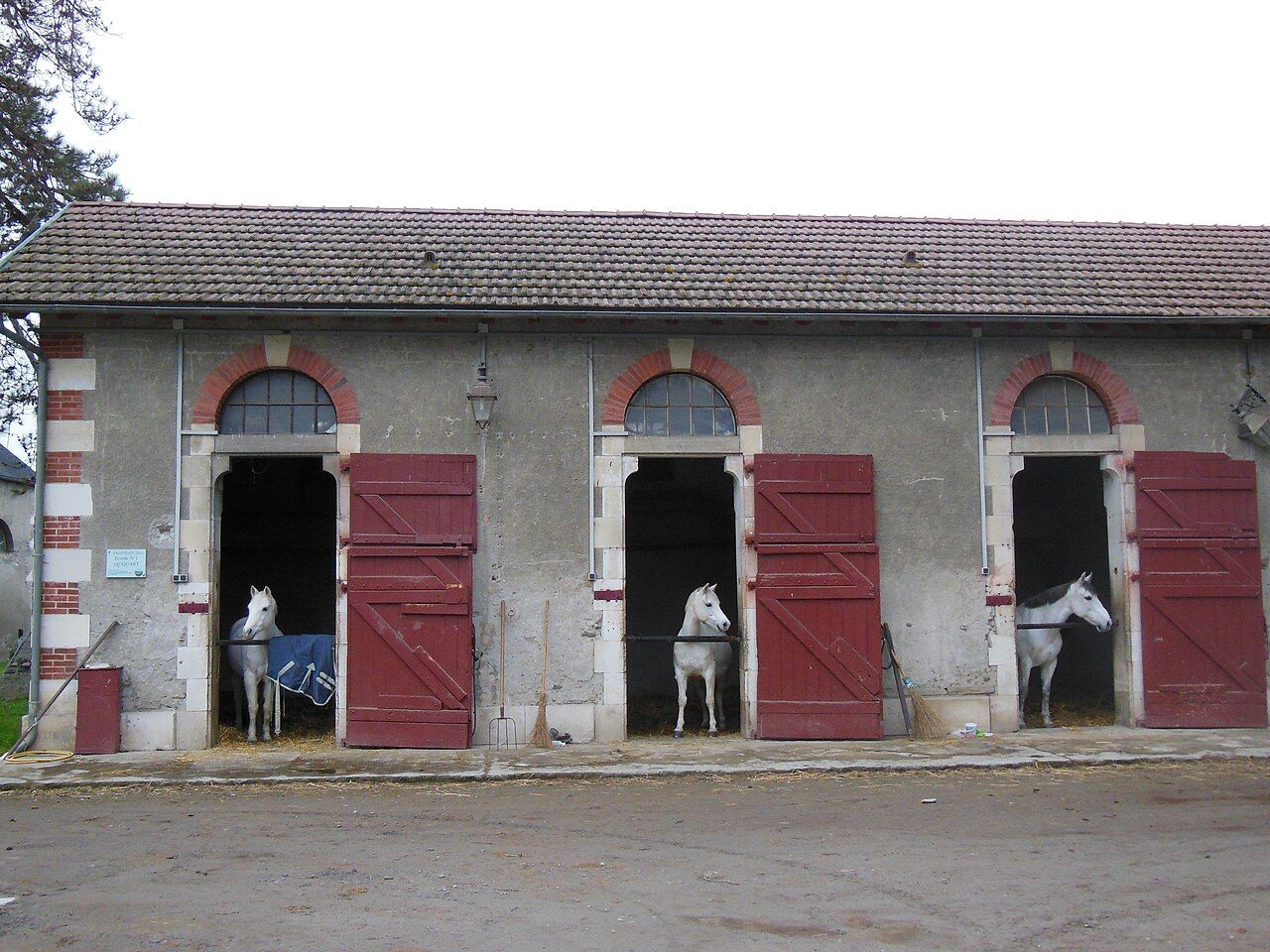 Écuries du Haras de Gelos aux grandes portes en bois rouges